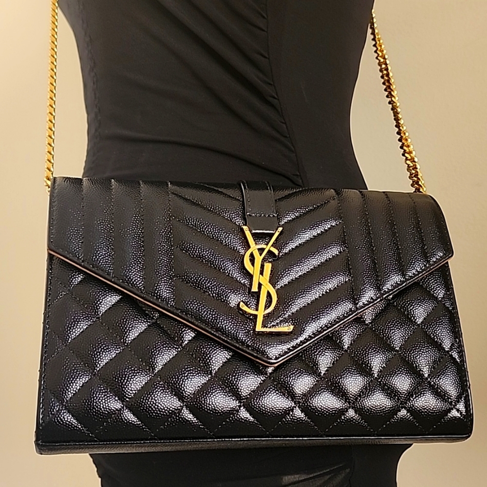 Saint Laurent YSL Envelope Crossbody WOC Bag Clutch Triquilt Grained Leather - Picture 3 of 16